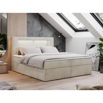 MKS Boxspringbett GOLD - 5 LED in Beige, Liegefläche 120x200 cm
